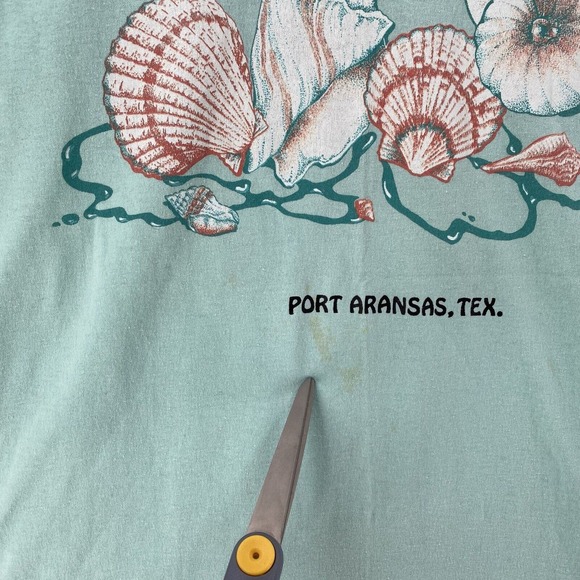 Vintage 90s‎ Port-Aransas Texas Single-Stitch T-Shirt LARGE Green Seashells Tee - Picture 4 of 12